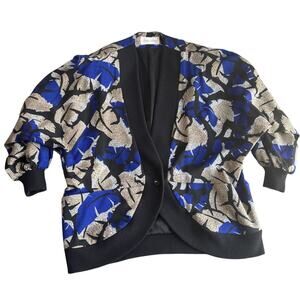 Irving Samuel Women’s Size Medium Boho Blue And Black Shoulder Pad Blazer